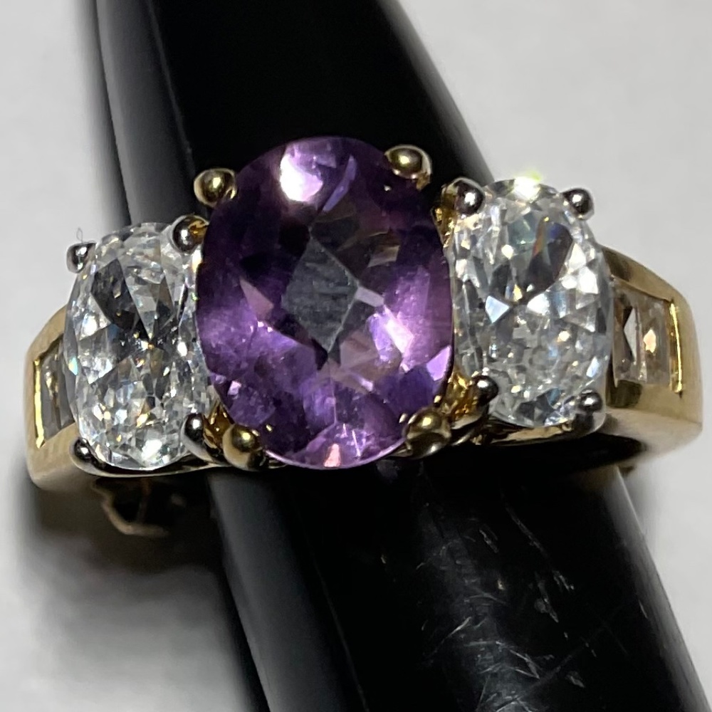 Amethyst  color stone with Clear Stones Ring Size 6.5